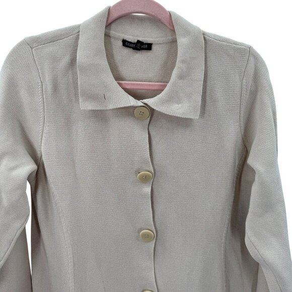 Eileen Fisher Cream Button Front Cardigan Womens L Silk-Cotton Blend Long Sleeve - Picture 2 of 7